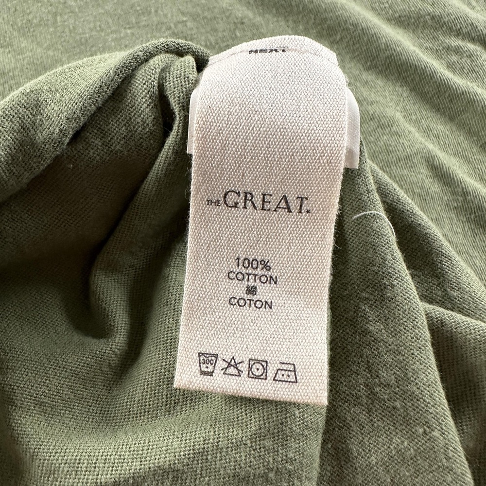 THE GREAT. Shirt Womens 0 Green 100% Cotton Crewneck Short Sleeve Mountains Tee - Picture 5 of 10